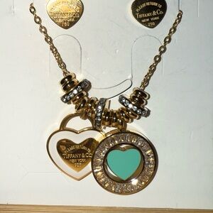 Gold Stainless Steel Turquoise Heart Necklace set